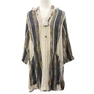 Soft Surroundings Size M Tunic Pullover Hoodie Striped Earthy Granola Beach Boho